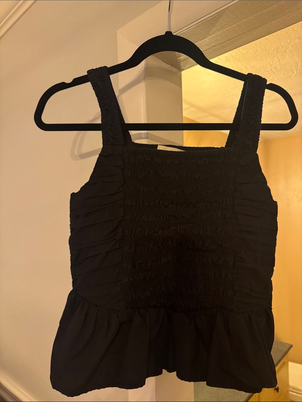 LOFT Black Smocked Peplum Tank Top